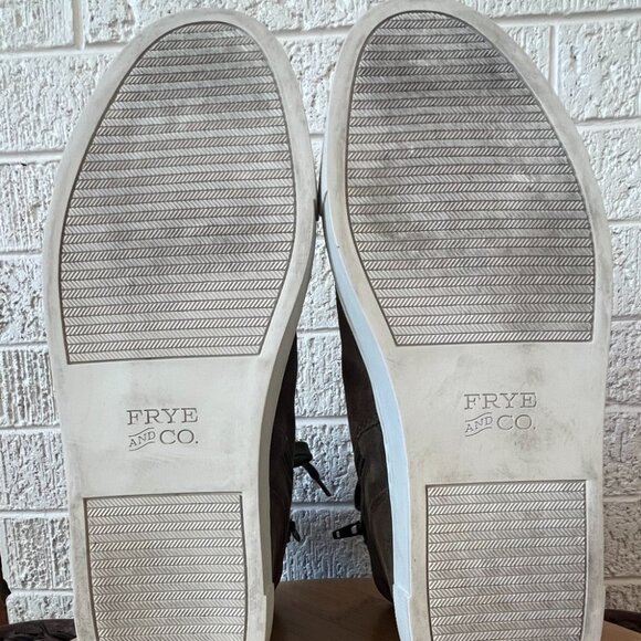 Frye Olive Green Leather Suede Hi Top Sneaker Boots Lace Zip Sindy Moto Sz 8.5 - Picture 6 of 6